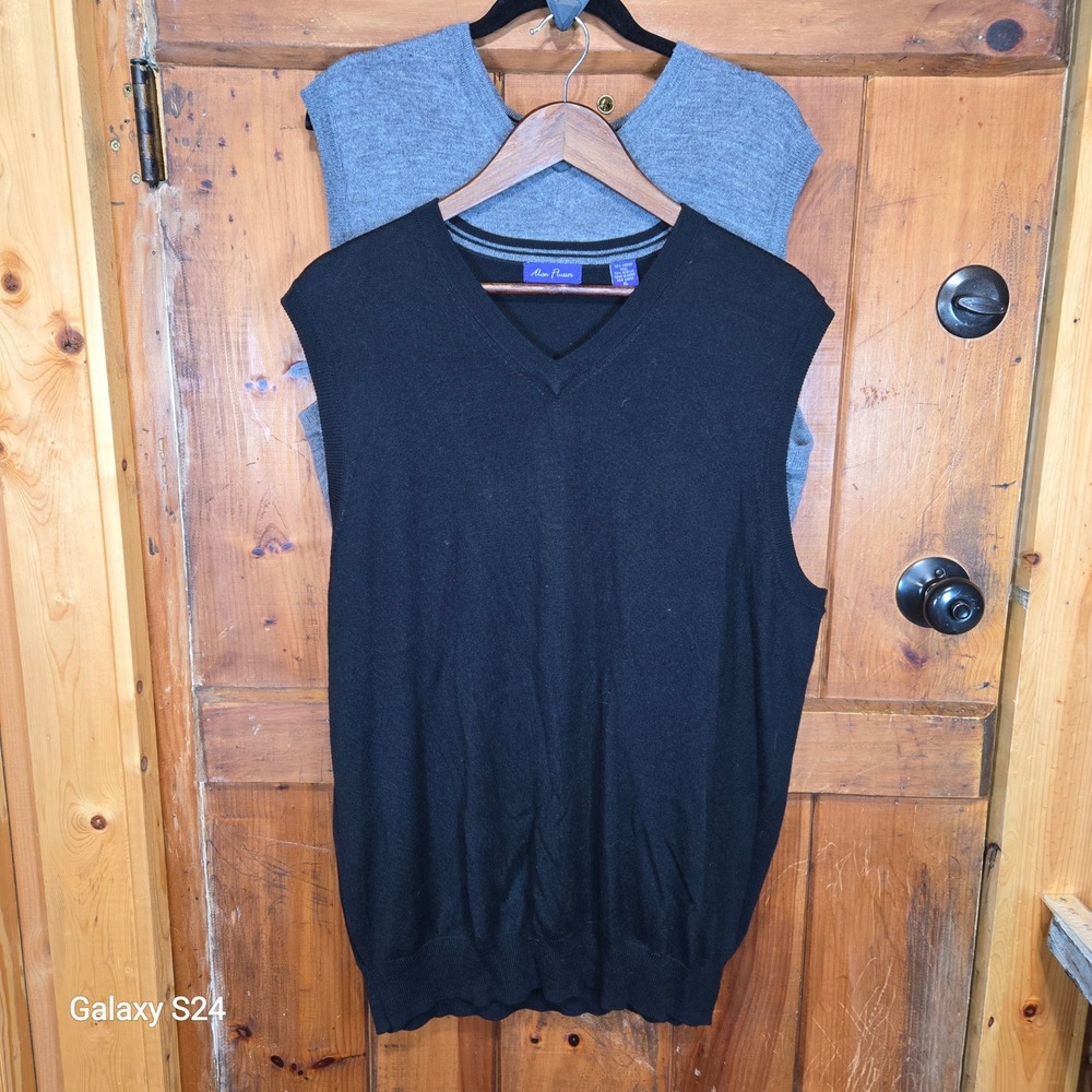Alan Flusser Mens Merino Wool Blend V-Neck Sweater Vest 2 Pack Black Grey XL